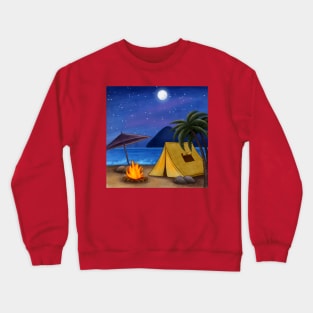 Summer Night Illustration With Tent Beach Crewneck Sweatshirt